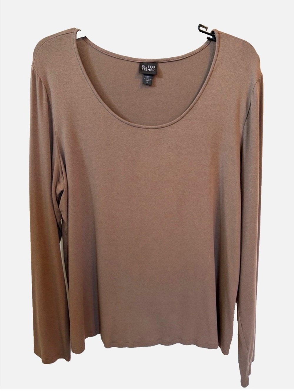 Eileen Fisher XL Taupe Rayon Jersey Knit Long Sleeve Scoop Neck Top